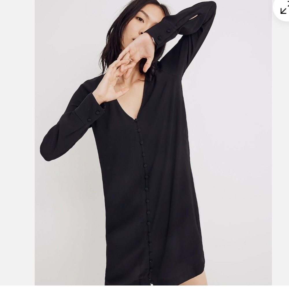 Madewell 2X Women's Heather Long-Sleeve Button-Front Shirt Dress in Black SP21